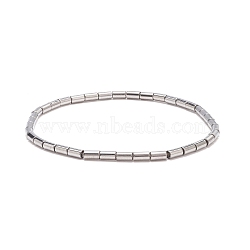 Glass Column Beaded Stretch Bracelet for Women, Platinum, Inner Diameter: 2-3/8 inch(5.9cm)(BJEW-JB08625-02)