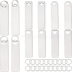BENECREAT 24Pcs 4 Style 304 Stainless Steel Keychain, with Iron Key Rings, Rectangle, Stainless Steel Color, 5x1cm, 6pcs/style(KEYC-BC0001-10)