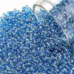 TOHO Round Seed Beads, Japanese Seed Beads, (23L) Aquamarine Silver Lined, 11/0, 2.2mm, Hole: 0.8mm, about 1110pcs/bottle, 10g/bottle(SEED-JPTR11-0023L)