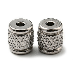 201 Stainless Steel Beads, Column with Rhombus Pattern, Stainless Steel Color, 8x7mm, Hole: 2mm(STAS-G311-01P)