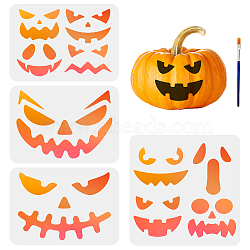 US 1 Set Halloween Pumpkin Face PET Hollow Out Drawing Painting Stencils, with 1Pc Art Paint Brushes, for DIY Scrapbook, Photo Album, Face Pattern, 210~300x297~300mm, 4pcs/set(DIY-MA0001-27)