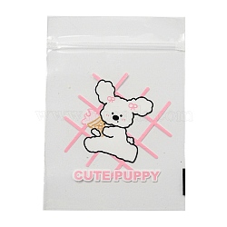 Rectangle Plastic Zip Lock Gift Bags, Resealable Bags with Cute Puppy Pattern, Pink, 10.9x7.9x0.02cm, Unilateral Thickness: 2.5 Mil(0.065mm)(OPP-Q008-01A-03)