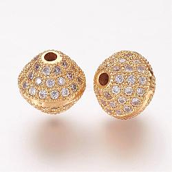 Brass Micro Pave Cubic Zirconia Beads, Bicone, Clear, Golden, 10x10mm, Hole: 2mm(ZIRC-G097-06G)