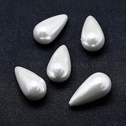 Electroplate Shell Pearl Half Drilled Bead, teardrop, White, 31x16mm, Hole: 1mm(BSHE-G006-01F)