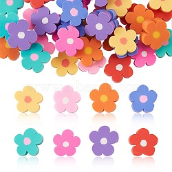 40Pcs 8 Colors Handmade Polymer Clay Cabochons, 5-Petal Flower, Mixed Color, 14x14x5mm(CLAY-CJ0001-29)
