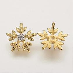 925 Sterling Silver Charms, with AAA Cubic Zirconia, SnowFlake, Golden, 11x12x3mm, Hole: 1.5mm(STER-K029-11G)