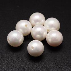 Shell Pearl Beads, Round, Grade A, Half Drilled, White, 11mm, Hole: 1mm(BSHE-L031-01-11mm)