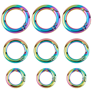 12Pcs 3 Style Rainbow Color Alloy Spring Gate Rings, for Handbag Ornaments Decoration, Ring, 19.6~28x3.8~4mm, Hole: 12~19mm, 4pcs/style