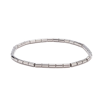 Glass Column Beaded Stretch Bracelet for Women, Platinum, Inner Diameter: 2-3/8 inch(5.9cm)