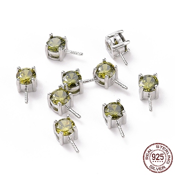 Rhodium Plated 925 Sterling Silver Peg Bails, with Cubic Zirconia, Square, Platinum, Olive, 9x4x4.5mm, Hole: 2.5x1.5mm, Pin: 0.6mm