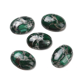 Natural Malachite Cabochons, with Silver Line, Oval, 25x18~19x6~8mm
