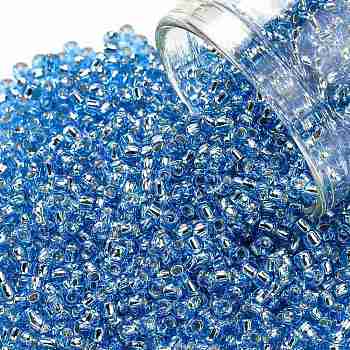 TOHO Round Seed Beads, Japanese Seed Beads, (23L) Aquamarine Silver Lined, 11/0, 2.2mm, Hole: 0.8mm, about 1110pcs/bottle, 10g/bottle
