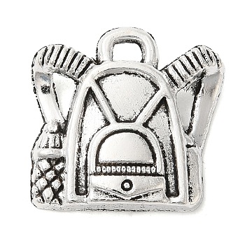 Tibetan Style Zinc Alloy Bag Pendants, Lead Free & Cadmium Free, Antique Silver, 15.8x16.2x3.5mm, Hole: 3mm, about 357pcs/500g