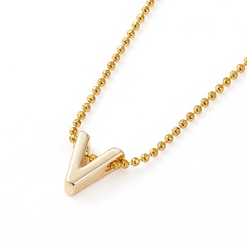 Golden Plated Brass Initial Pendant Necklaces, with Ball Chains, Letter.V, 17.32 inch(44cm)