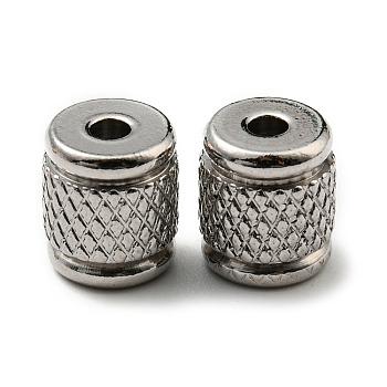 201 Stainless Steel Beads, Column with Rhombus Pattern, Stainless Steel Color, 8x7mm, Hole: 2mm