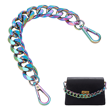 Elite Bag Chains Straps, Aluminum Curb Link Chains, with Alloy Swivel Clasps, for Bag Replacement Accessories, Rainbow Color, 30.2cm, 1pc/box