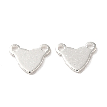 Valentine's Day Brass Charms, Heart, 925 Sterling Silver Plated, 7x9.8x1mm, Hole: 1.2mm