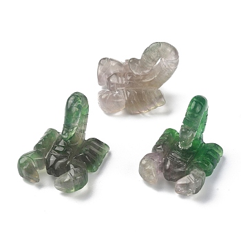 Natural Fluorite Carved Healing Scorpion Figurines, Reiki Stones Statues for Energy Balancing Meditation Therapy, 45~48x34~44x30~37mm