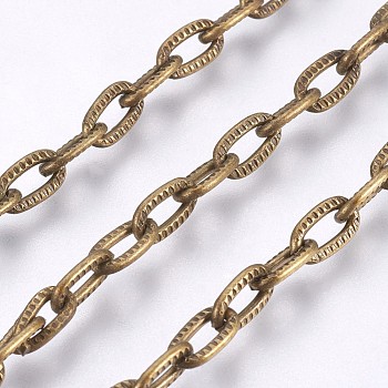 Iron Textured Cable Chains, Unwelded, with Spool, Antique Bronze, 8.5x4.5x1.5mm, about 328.08 Feet(100m)/roll