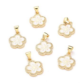 Brass Micro Pave Cubic Zirconia Pendants, Real 18K Gold Plated, Long-Lasting Plated, Flower, Bisque, 16x13.5x1.5mm, Hole: 5x3mm