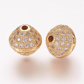 Brass Micro Pave Cubic Zirconia Beads, Bicone, Clear, Golden, 10x10mm, Hole: 2mm