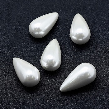 Electroplate Shell Pearl Half Drilled Bead, teardrop, White, 31x16mm, Hole: 1mm