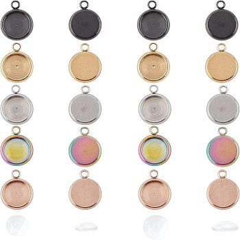 DIY Pendants Making Kits, Including PVD Vacuum Plating 304 Stainless Steel Pendant Cabochon Settings and Transparent Glass Cabochons, Flat Round, Mixed Color, Settings: 13x10.5x3mm, Hole: 1.8mm, Tray: 8mm, 30pcs/box