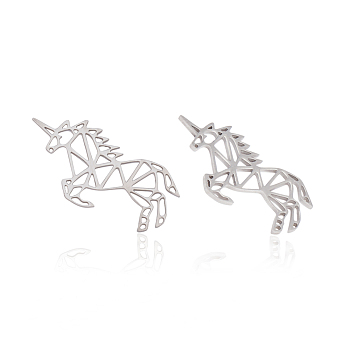 201 Stainless Steel Filigree Joiners, Unicorn, Stainless Steel Color, 14x21x1mm