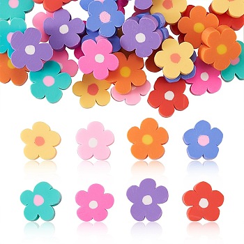 40Pcs 8 Colors Handmade Polymer Clay Cabochons, 5-Petal Flower, Mixed Color, 14x14x5mm
