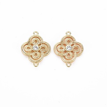 Brass Micro Pave Clear Cubic Zirconia Connector Charms, Nickel Free, Chinese Knot, Real 18K Gold Plated, 14x18x2mm, Hole: 1.2mm