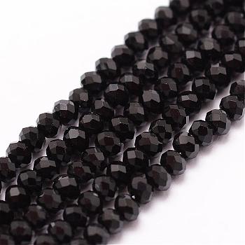 Glass Bead Strands, Rondelle, Faceted, Black, 2~3x2mm, Hole: 1mm, about 165~169pcs/strand, 16 inch