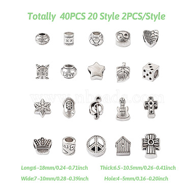 40Pcs 20 Style Zinc Alloy European Beads(FIND-KS0001-20)-4