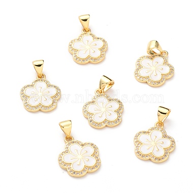 Real 18K Gold Plated Bisque Flower Brass+Cubic Zirconia Pendants