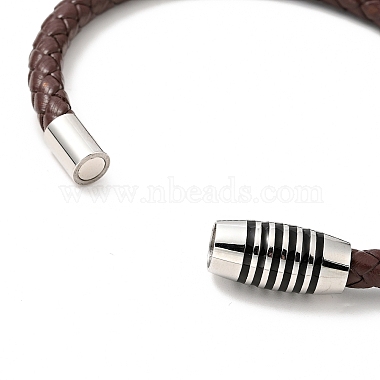 Leather Braided Cord Bracelet with 304 Stainless Steel Magnetic Column Clasps for Men Women(BJEW-C021-02-P)-5