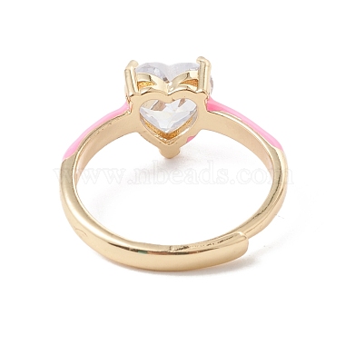 Clear Cubic Zirconia Heart Adjustable Ring with Enamel(RJEW-F124-10-G)-4