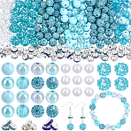 DIY Jewelry Making Kits, including Acrylic & Resin & Brass & Plastic & Polymer Clay Rhinestone Bead, Deep Sky Blue, 6~12x3.8~10.5mm, Hole: 1.5~2mm(DIY-PA0001-95B)