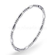 304 Stainless Steel Oval Beaded Hinged Bangle, Stainless Steel Color, Inner Diameter: 1-7/8x2-1/4 inch(4.75x5.55cm), Long: 65mm(JB759A)