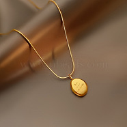 Titanium Steel Pendant Necklace, Twist Oval, Golden, 15.75 inch(40cm)(PW-WG48054-01)