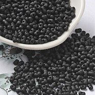 Glass Frosted Seed Beads, Peanut, Black, 3.5~4x2~2.5x2~2.3mm, Hole: 0.8mm, about 8000pcs/pound(SEED-K009-05B-03)