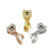 Rack Plating Brass Micro Pave Clear Cubic Zirconia Ice Pick Pinch Bails, Long-Lasting Plated, Lead Free & Cadmium Free, Heart, Mixed Color, 15x6x6mm, Hole: 4x2mm, Pin: 0.7mm(KK-K340-26)