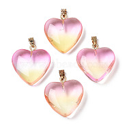 Two Tone Spray Painted Glass Pendants, with Golden Plated Iron Bails, Heart, Champagne Yellow, 22x20.5x7mm, Hole: 6x2mm(X-GLAA-N035-016-C04)