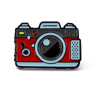 Alloy Enamel Brooches, Enamel Pin, with Clutches, Camera, Electrophoresis Black, Red, 19x26.5x9.5mm, Pin: 1.2mm(JEWB-I014-01B)