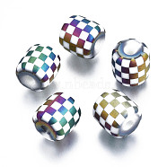 Electroplate Glass Beads, Frosted, Column with Grid Pattern, Colorful, 11.5x11.5mm, Hole: 2.5mm, about 100pcs/bag(EGLA-S196-08B-06)