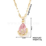 Mini 3D Fashionable Cute Versatile Elegant Brass Glass Teardrop Pendant Necklaces, Pearl Pink, 15.75 inch(40cm)(LA0295-2)