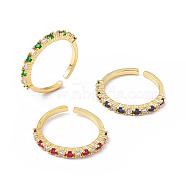 Cubic Zirconia Open Cuff Ring, Golden Brass Jewelry for Women, Mixed Color, Inner Diameter: 16.6mm(RJEW-P079-04G)