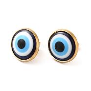 Resin Evil Eye Stud Earrings, 304 Stainless Steel Jewelry for Women, Golden, 16mm, Pin: 0.7mm(EJEW-E282-01G)