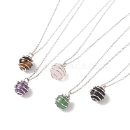 Natural Gemstone Cage Pendant Necklace with 304 Stainless Steel Cable Chains for Women, Stainless Steel Color, 17.52 inch(44.5cm)(NJEW-JN03905-01)