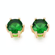 Brass Inlaid Cubic Zirconia Charms, Real 18K Gold Plated, Flat Round, Cadmium Free & Nickel Free & Lead Free, Green, 7.5x7.5x5mm, Hole: 1mm(KK-N216-346C)