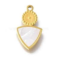 Ion Plating(IP) 304 Stainless Steel Manual Polishing Charms, with White Acrylic, Triangle & Flat Round, Golden, 15x8.5x2mm, Hole: 1.2mm(STAS-M059-07G-02)