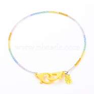Rainbow Personalized Electroplate Glass Beaded Necklaces, Eyeglass Chains, Handbag Chains, with Resin Bear Pendants and Plastic Lobster Claw Clasps, Yellow, 19.49 inch(49.5cm)(NJEW-JN03410-03)